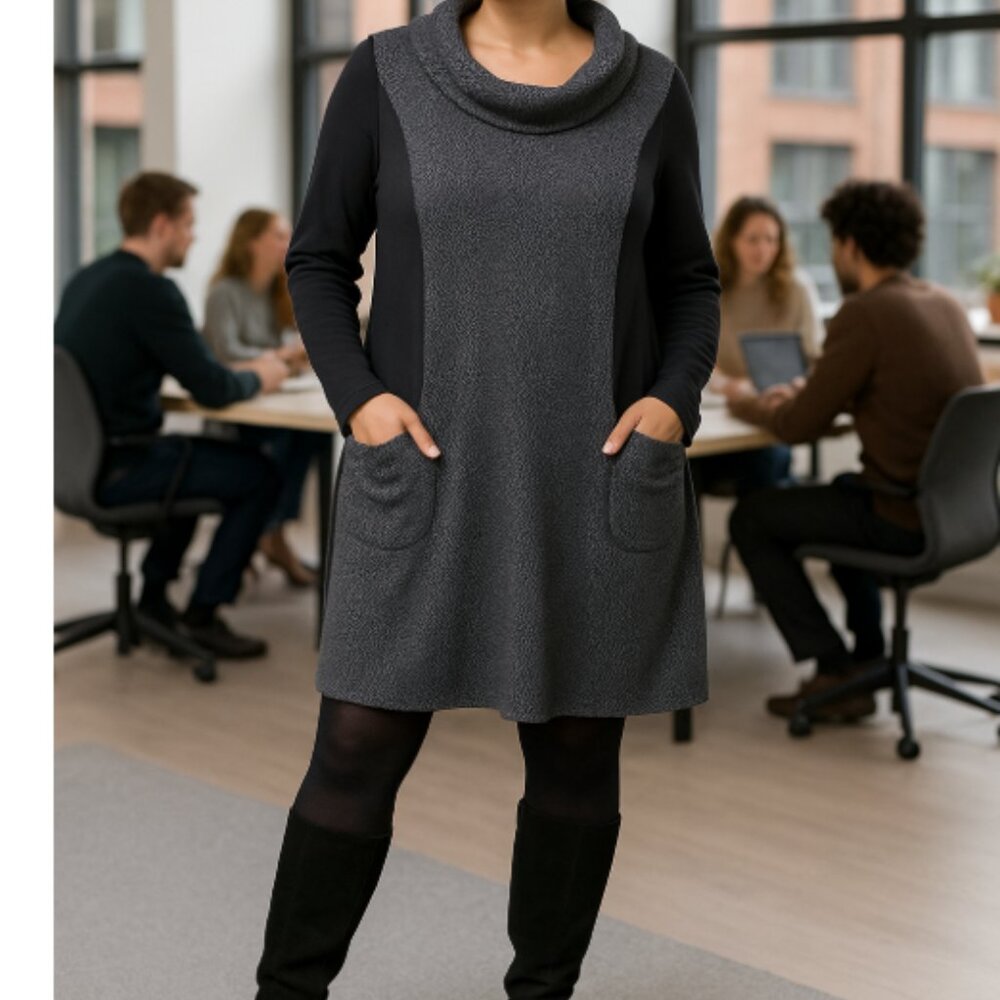 Taillissime La Redoute Creation Women’s Cowl Neck Tunic Dress Black Gray Size L